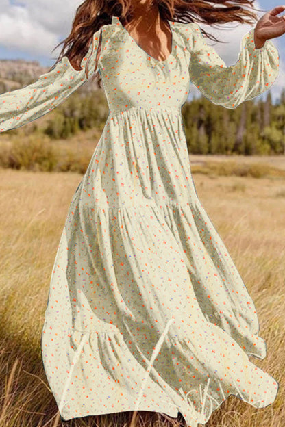 Elegante vestido estampado con cuello en V y patchwork floral (5 colores)