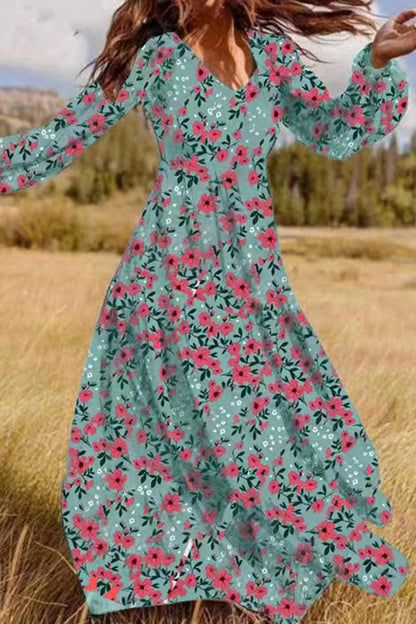 Elegante vestido estampado con cuello en V y patchwork floral (5 colores)