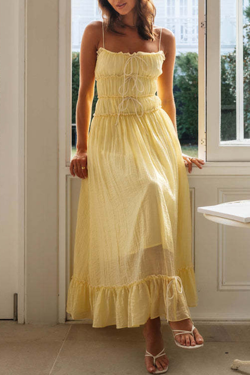 Vestido sexy de vacaciones con escote en U, espalda descubierta y frenillo liso