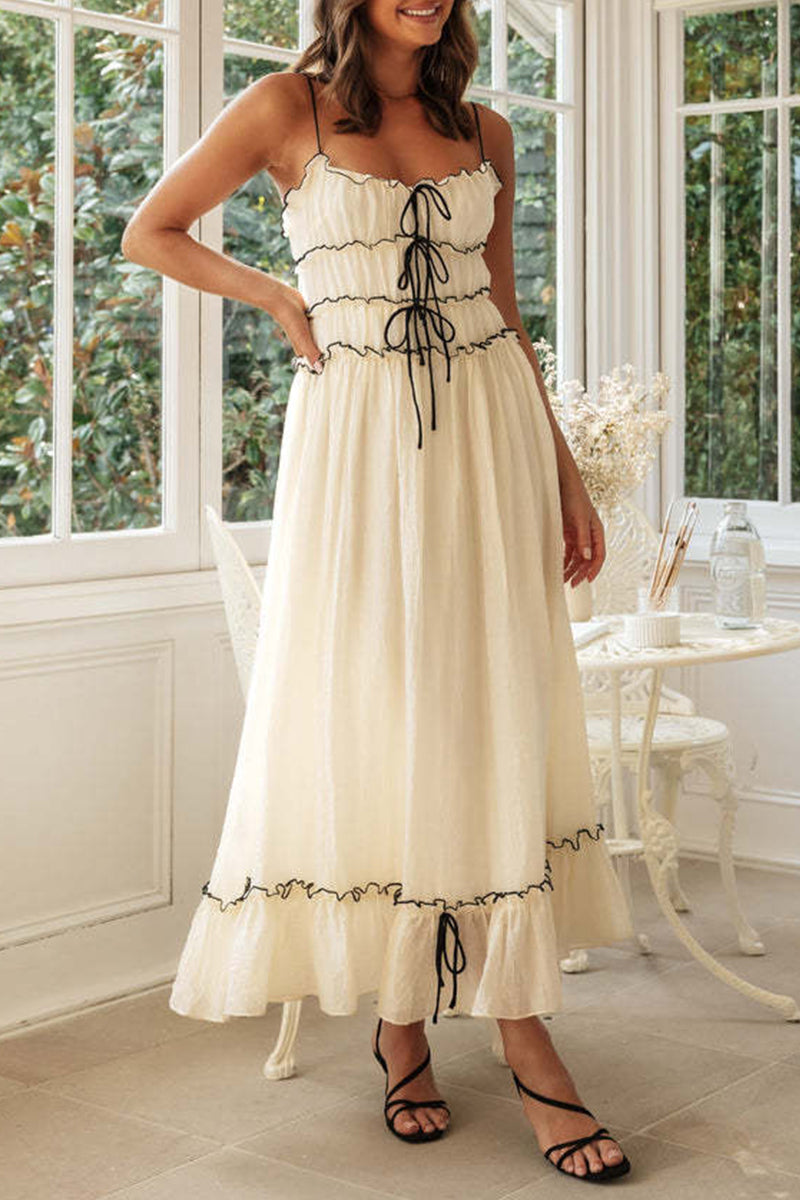 Vestido sexy de vacaciones con escote en U, espalda descubierta y frenillo liso