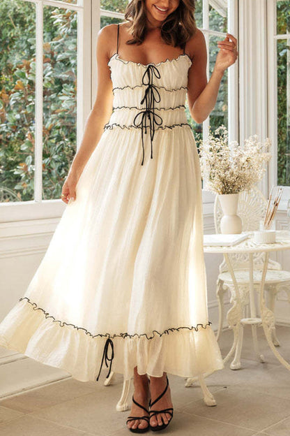 Vestido sexy de vacaciones con escote en U, espalda descubierta y frenillo liso