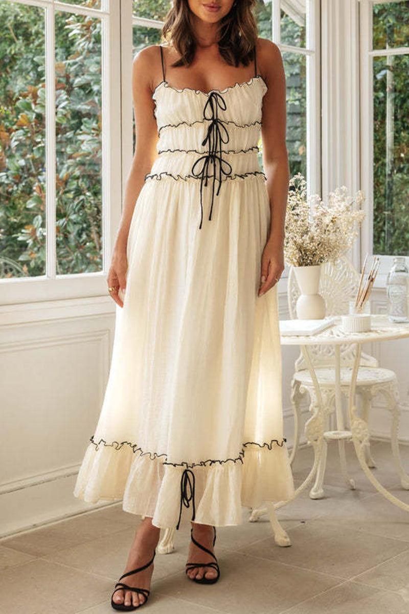 Vestido sexy de vacaciones con escote en U, espalda descubierta y frenillo liso