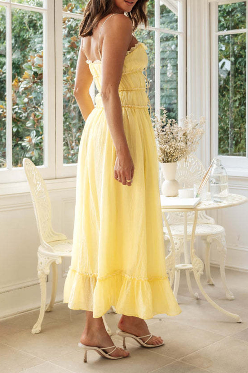 Vestido sexy de vacaciones con escote en U, espalda descubierta y frenillo liso