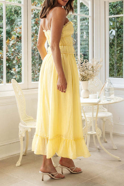 Vestido sexy de vacaciones con escote en U, espalda descubierta y frenillo liso