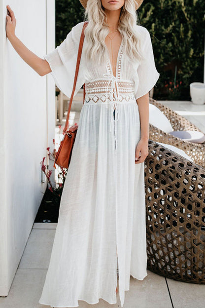 Traje de baño sexy de vacaciones con encaje sólido y ahuecado