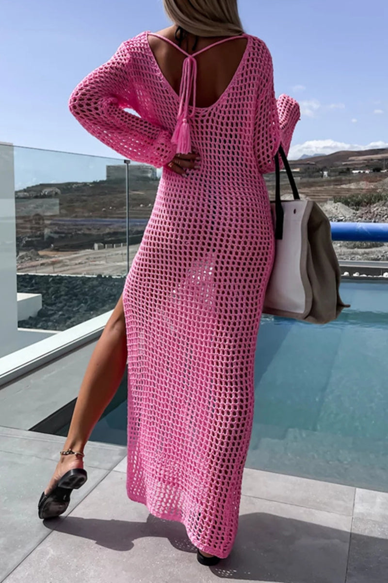 Traje de baño sexy de vacaciones, liso, con abertura y hueco (5 colores)