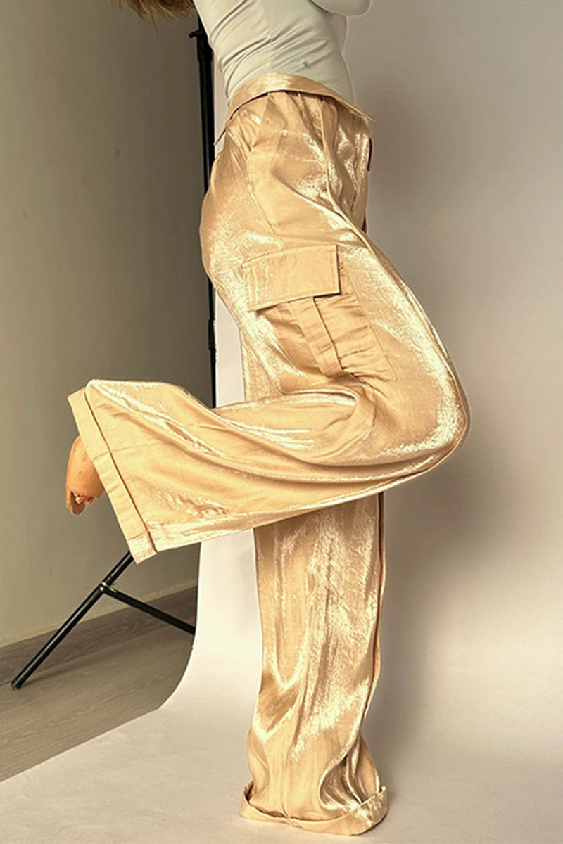 Pantalones rectos de cintura media holgados con bolsillos de cambio gradual (4 colores)