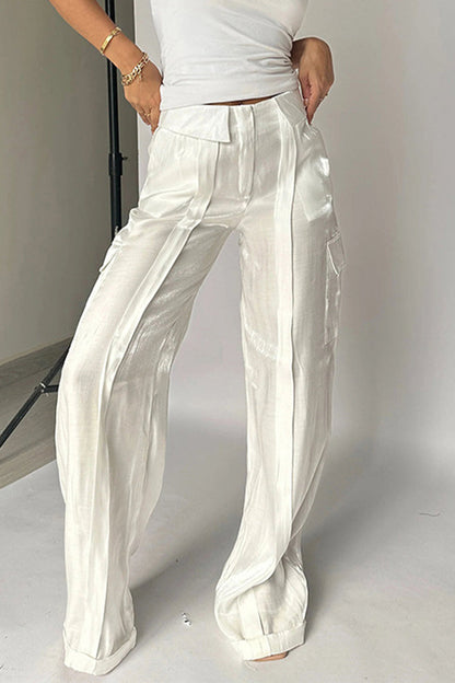 Pantalones rectos de cintura media holgados con bolsillos de cambio gradual (4 colores)