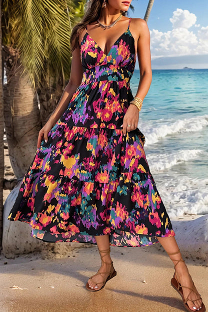 Vestido sexy con cuello en V, sin espalda y estampado