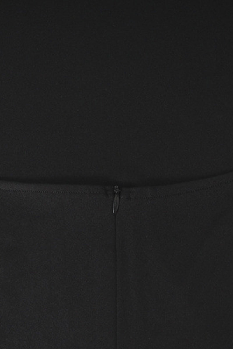 Elegante vestido de noche formal liso sin espalda con abertura y diamantes de imitación, cuello alto y media manga.