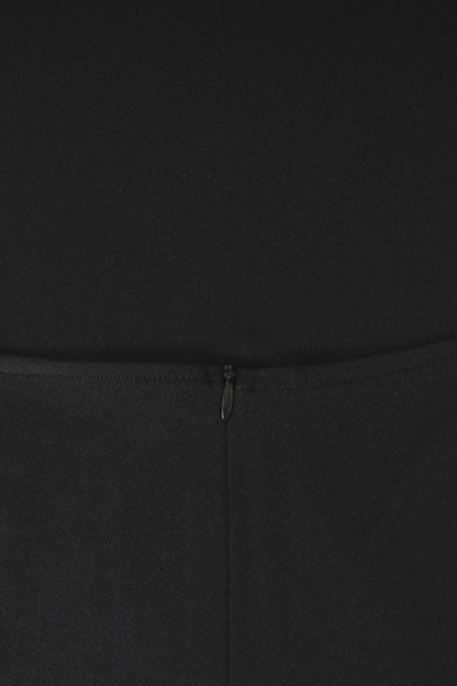 Elegante vestido de noche formal liso sin espalda con abertura y diamantes de imitación, cuello alto y media manga.