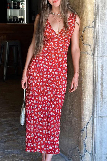 Vestidos sexis de falda de un solo paso con cuello en V y patchwork floral