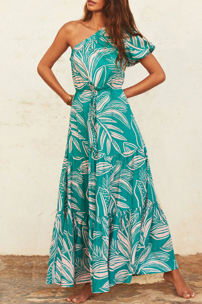 Vestidos casuales de vacaciones con estampado floral, frenillo, espalda descubierta, cuello oblicuo, corte A