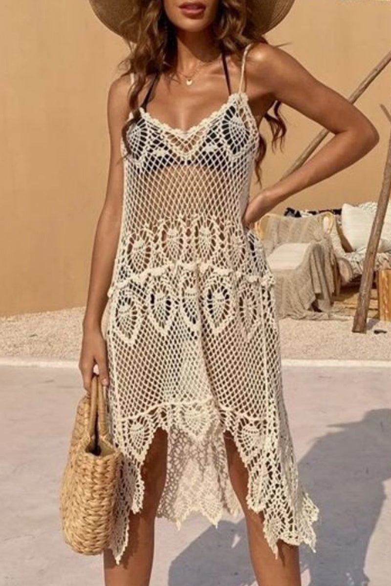 Traje de baño sexy de vacaciones con encaje sólido y ahuecado