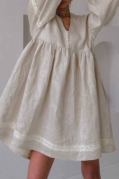 Vestidos casuales de manga larga con cuello en V y hebilla de patchwork sólido