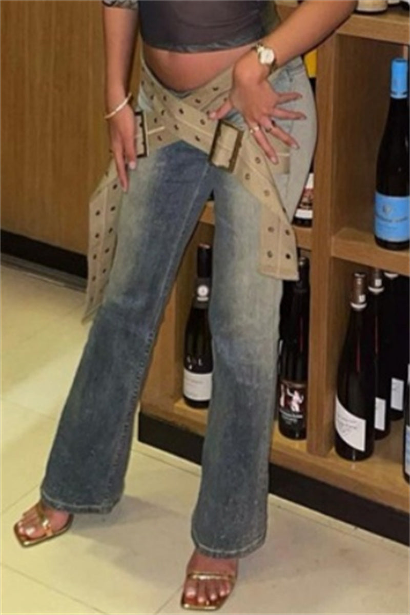 Vaqueros ajustados de cintura baja con diseño de patchwork vintage informal