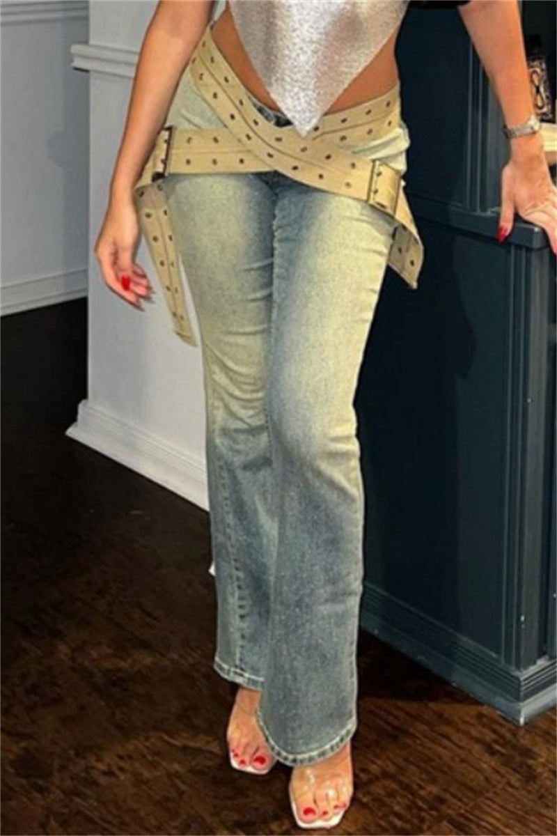 Vaqueros ajustados de cintura baja con diseño de patchwork vintage informal