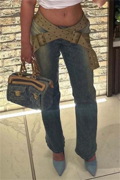 Vaqueros ajustados de cintura baja con diseño de patchwork vintage informal