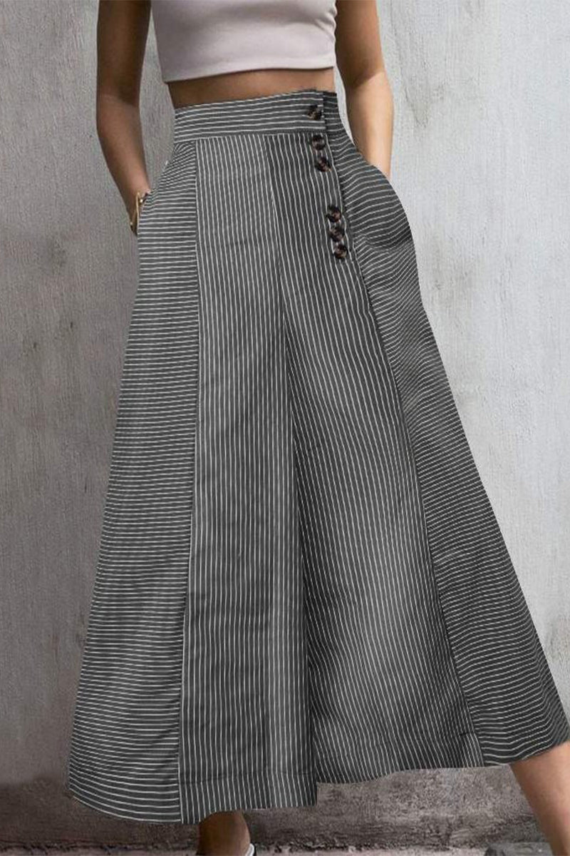 Pantalones casuales a rayas con bolsillos y botones, holgados, de cintura alta y pierna ancha, con estampado completo (3 colores)