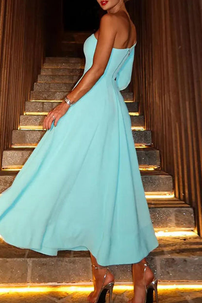 Vestidos de princesa elegantes con cuello oblicuo y apliques sólidos de celebridades