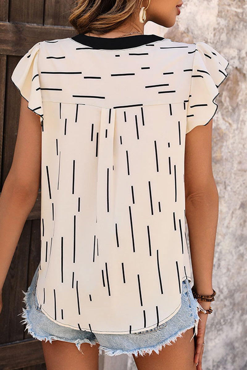 Tops casuales de rayas con volantes y tirantes cruzados con cuello en V