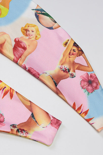 Tops halter con vendaje y estampado de personajes de vacaciones sexys