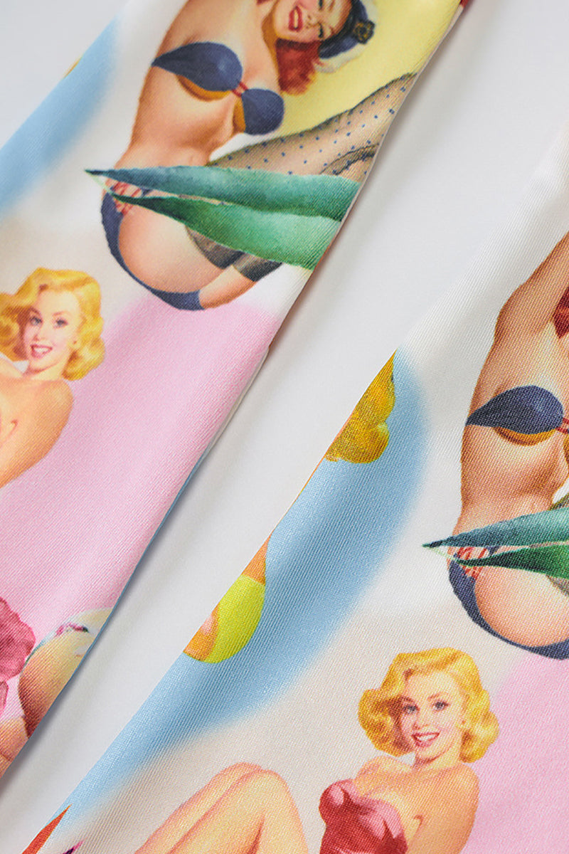 Tops halter con vendaje y estampado de personajes de vacaciones sexys