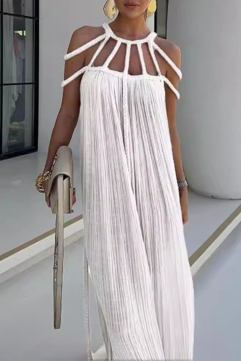 Vestido sexy sin mangas con cuello halter, ahuecado y liso (3 colores)