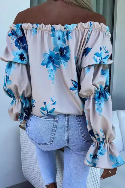 Blusa sexy con estampado de flores y hombros descubiertos en contraste (3 colores)