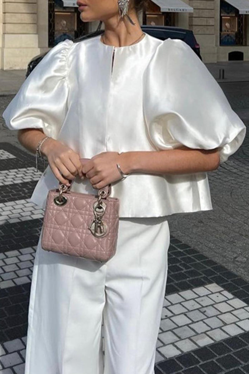 Celebridades Elegantes Tops Sólidos con Cuello Redondo