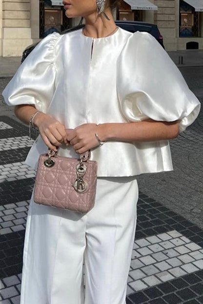 Celebridades Elegantes Tops Sólidos con Cuello Redondo