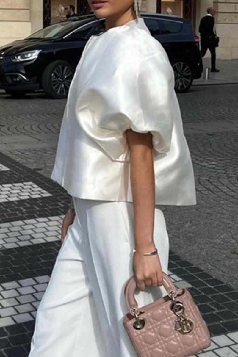 Celebridades Elegantes Tops Sólidos con Cuello Redondo