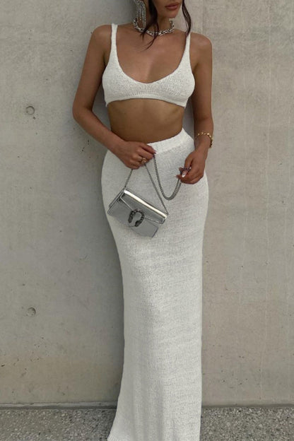 Traje de baño de dos piezas sexy de tejido liso con cuello en U y sin mangas