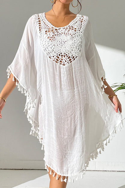 Traje de baño sexy de vacaciones con borlas y ganchos sólidos y ahuecado