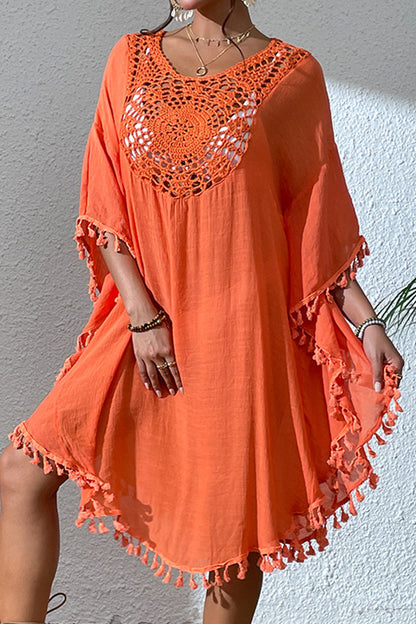 Traje de baño sexy de vacaciones con borlas y ganchos sólidos y ahuecado