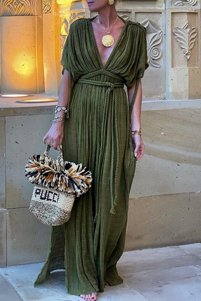 Vestidos casuales de playa con escote en V, espalda descubierta y lisos