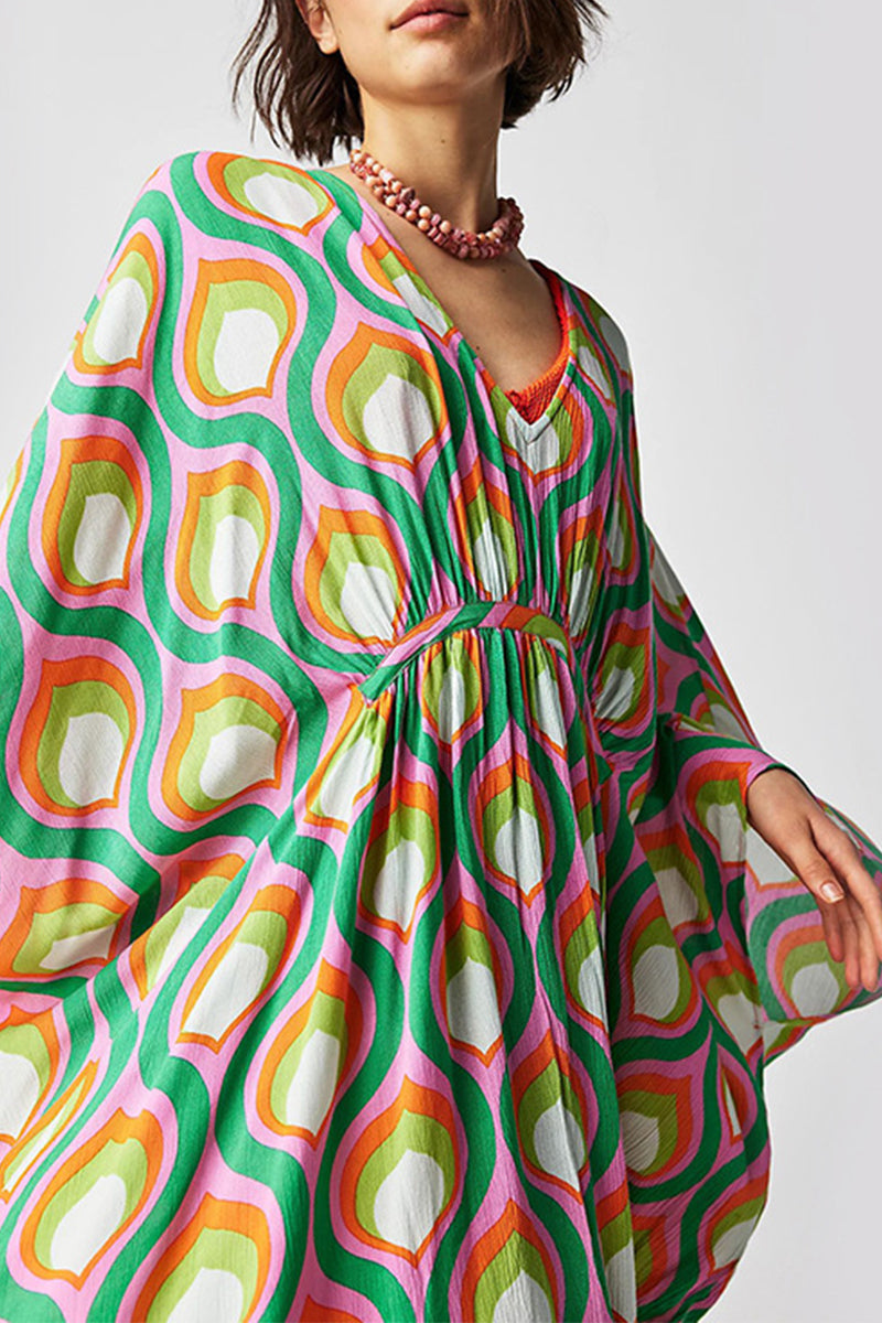 Traje de baño vintage con estampado geométrico en contraste para vacaciones