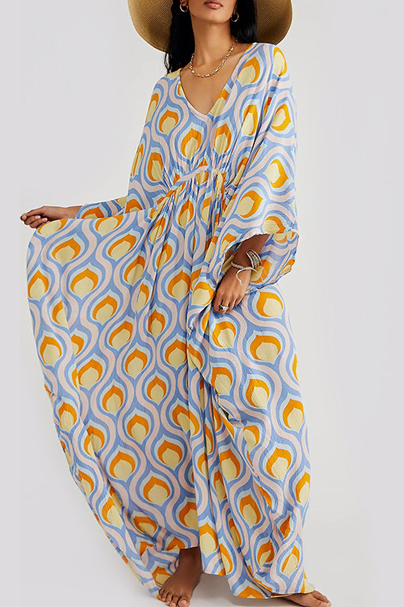 Traje de baño vintage con estampado geométrico en contraste para vacaciones