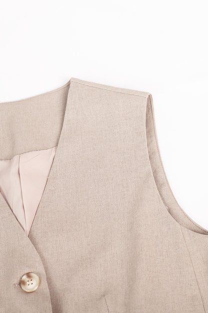 Conjunto informal de dos piezas con cuello en V, sin mangas, estilo británico, con hebilla sólida (3 colores)