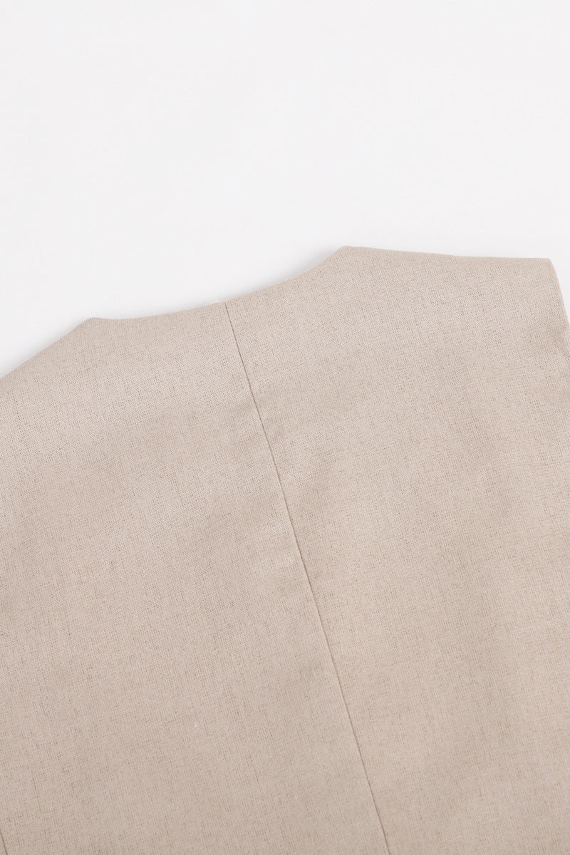 Conjunto informal de dos piezas con cuello en V, sin mangas, estilo británico, con hebilla sólida (3 colores)