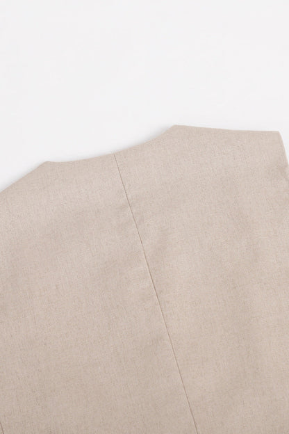 Conjunto informal de dos piezas con cuello en V, sin mangas, estilo británico, con hebilla sólida (3 colores)