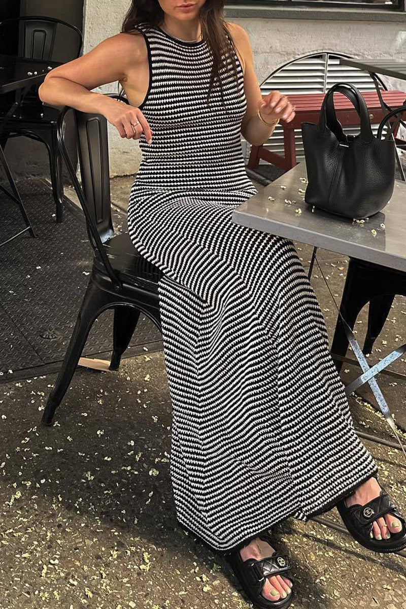 Vestidos playeros sexis de cuello redondo y cuadros ahuecados para vacaciones