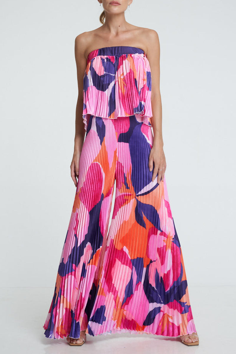 Conjunto de dos piezas sin mangas, plisado, con bloques de color de calle, sin tirantes