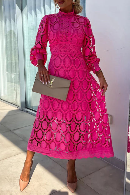 Vestidos elegantes de celebridades con falda de cuello alto, de cintura media y ahuecada (4 colores)