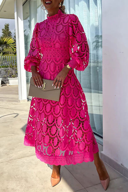 Vestidos elegantes de celebridades con falda de cuello alto, de cintura media y ahuecada (4 colores)