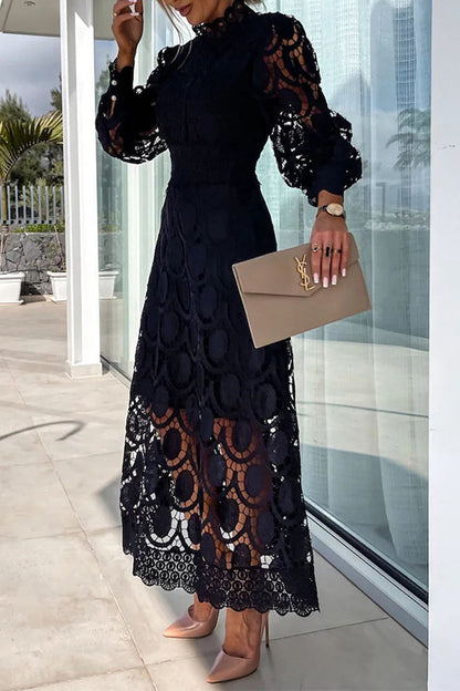 Vestidos elegantes de celebridades con falda de cuello alto, de cintura media y ahuecada (4 colores)