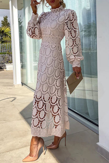 Vestidos elegantes de celebridades con falda de cuello alto, de cintura media y ahuecada (4 colores)