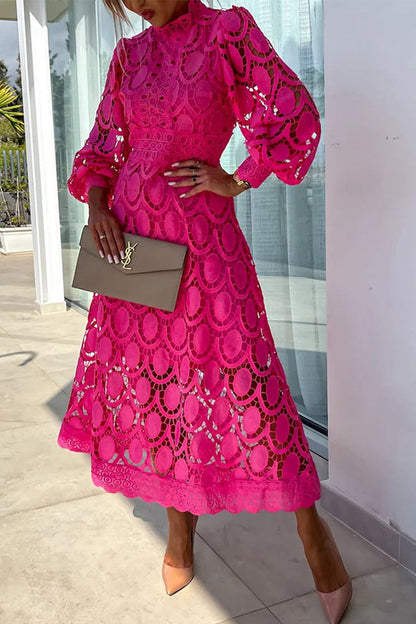 Vestidos elegantes de celebridades con falda de cuello alto, de cintura media y ahuecada (4 colores)