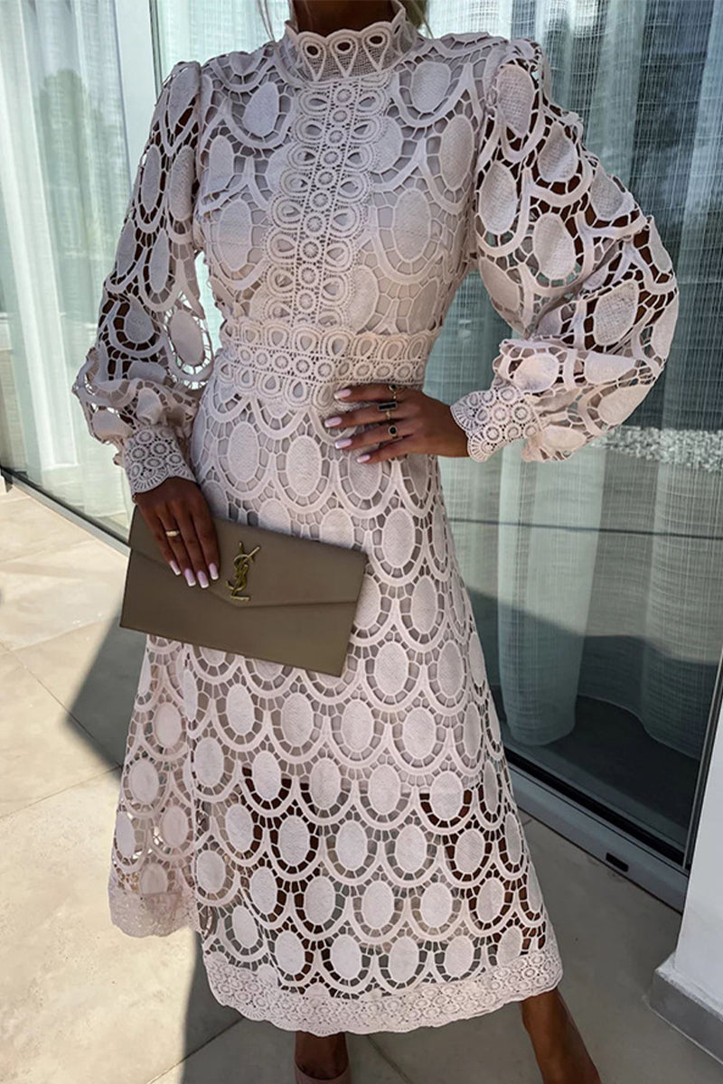 Vestidos elegantes de celebridades con falda de cuello alto, de cintura media y ahuecada (4 colores)