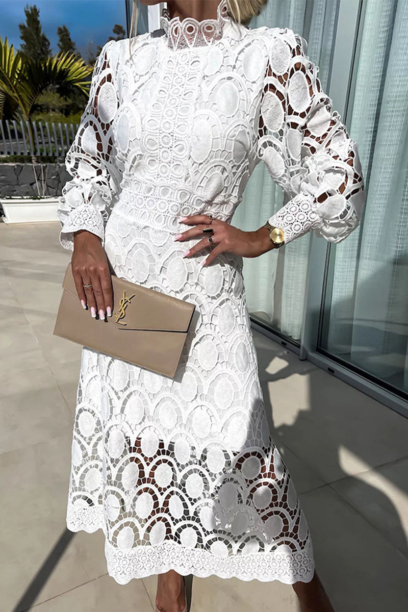 Vestidos elegantes de celebridades con falda de cuello alto, de cintura media y ahuecada (4 colores)